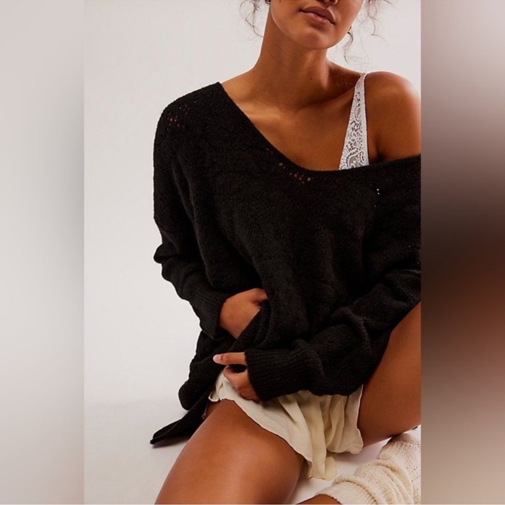 Free People Intimate C.O.Z.Y Waffle Pointelle Pullover oversized